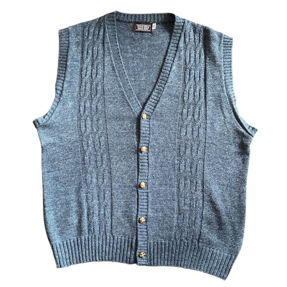 Vintage Ingrams Men's Shop Blue Cable Knit Button-Front Grampa Sweater Vest XL - Picture 1 of 7